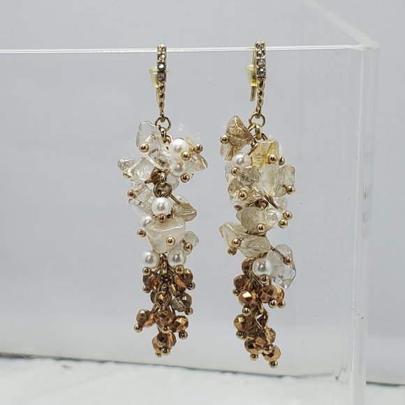 Ali Khan crystal glass bead cluster cascade drop earring topaz pearl - Picture 2 of 4